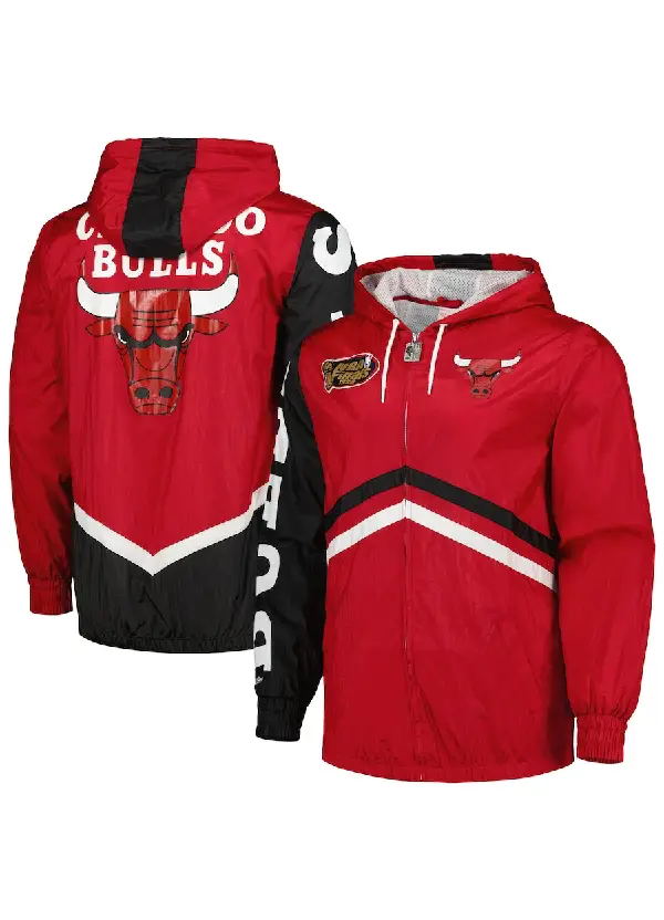 Men's Chicago Bulls Mitchell & Ness Red Undeniable Full-Zip Windbreaker Jacket 1 Men's Bulls Red Undeniable Full-Zip Windbreaker