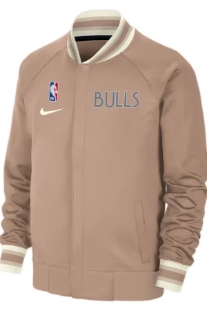 Men's Chicago Bulls Nike Tan 2024/25 City Edition Authentic Showtime Performance Full-Zip Jacket