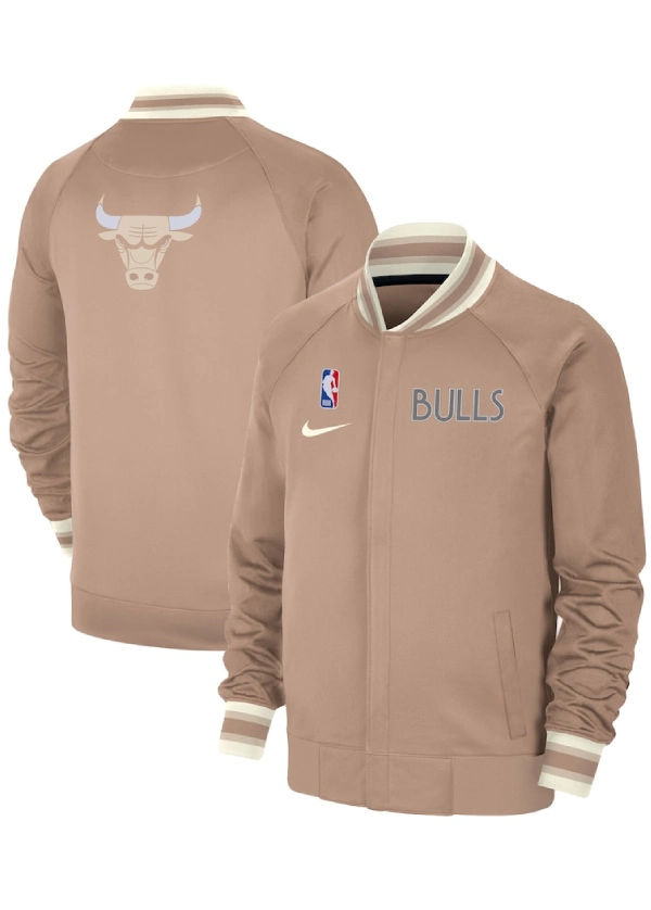 Men's Chicago Bulls Nike Tan 2024/25 City Edition Authentic Showtime Performance Full-Zip Jacket 1 Men’s Chicago Bulls Nike Tan3