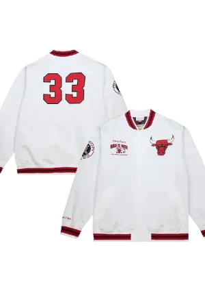 Men's Bulls Pippen White Legends Satin Snap Jacket