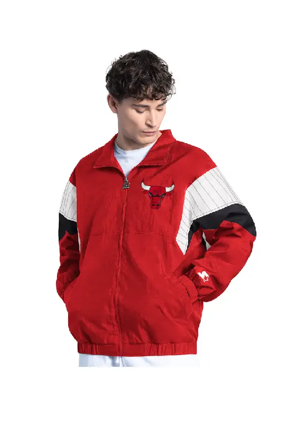 Men's Chicago Bulls Starter Red Yard Line Full-Zip Jacket 1 Men's Bulls Starter Red Yard Line Full-Zip Jacket