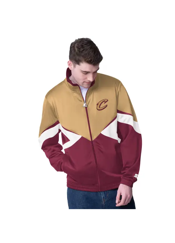 Men's Cleveland Cavaliers Starter Wine Rush Applique Full-Zip Track Jacket 1 Men's Cavs Starter Wine Rush Full-Zip Track Jacket