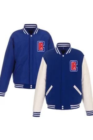 Men's LA Clippers JH Design Royal/White Reversible Fleece & Faux Leather Full-Snap Jacket