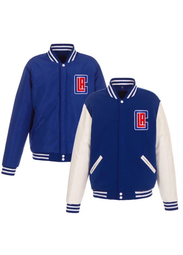 Men's LA Clippers JH Design Royal/White Reversible Fleece & Faux Leather Full-Snap Jacket 1 Men's LA Clippers JH Design Royal/White Reversible Fleece & Faux Leather Full-Snap Jacket