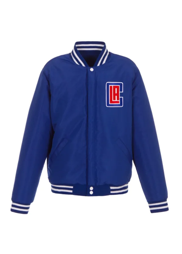 Men's LA Clippers JH Design Royal/White Reversible Fleece & Faux Leather Full-Snap Jacket 2 Men's LA Clippers JH Design Royal/White Reversible Fleece & Faux Leather Full-Snap Jacket - Image 2