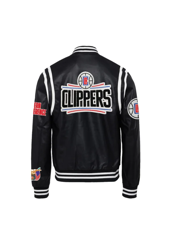 Men's LA Clippers Jeff Hamilton Black Vegan Leather Full-Snap Jacket 2 Men's LA Clippers Jeff Hamilton Black Vegan Leather Full-Snap Jacket - Image 2