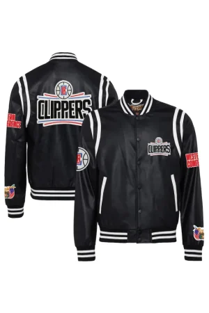 Men's LA Clippers Jeff Hamilton Black Vegan Leather Full-Snap Jacket