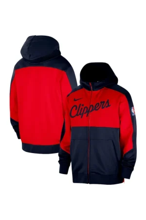Men's LA Clippers Nike Navy Authentic On-Court Showtime Performance Full-Zip Hoodie