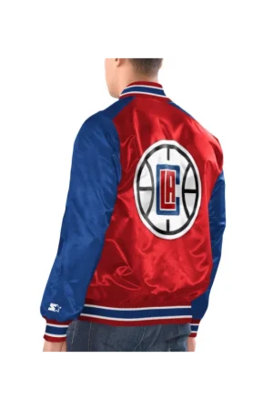 Men's LA Clippers Starter Red/Royal Renegade Satin Full-Snap Varsity Jacket