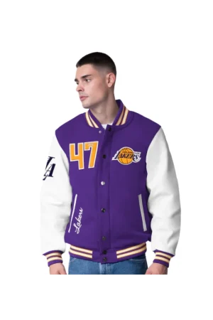Men's Los Angeles Lakers G-III Sports by Carl Banks Purple Moneyball Wool & Leather Full-Snap Varsity Jacket