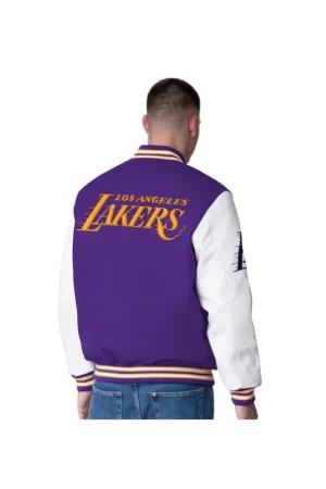 Men's Los Angeles Lakers G-III Sports by Carl Banks Purple Moneyball Wool & Leather Full-Snap Varsity Jacket