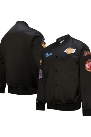 Men's Los Angeles Lakers Mitchell & Ness Black Blackout Collection Vintage Full-Snap Satin Jacket