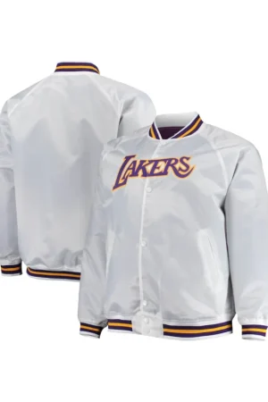 Men's Los Angeles Lakers Mitchell & Ness White Big & Tall Hardwood Classics Raglan Satin Full-Snap Jacket