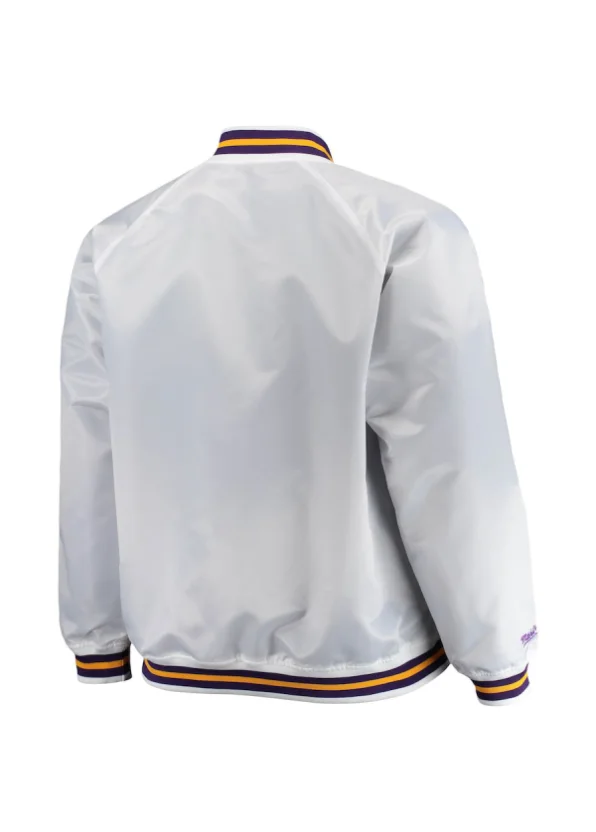 Men's Los Angeles Lakers Mitchell & Ness White Big & Tall Hardwood Classics Raglan Satin Full-Snap Jacket 2 Men's Los Angeles Lakers Mitchell & Ness White Big & Tall Hardwood Classics Raglan Satin Full-Snap Jacket - Image 2