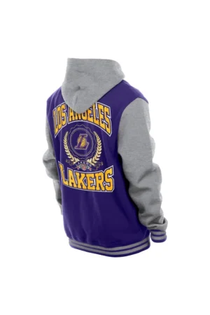 Men's Los Angeles Lakers New Era Purple Throwback Prep Chenille Full-Snap Hooded Varsity Jacket