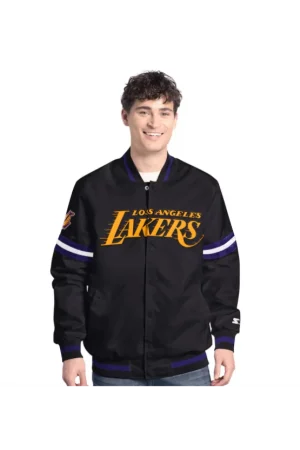 Men's Los Angeles Lakers Starter Black Scout Varsity Full-Snap Jacket