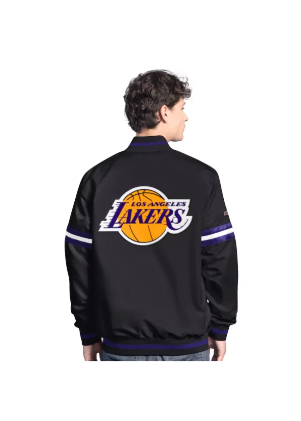 Men's Los Angeles Lakers Starter Black Scout Varsity Full-Snap Jacket 2 Men's Los Angeles Lakers Starter Black Scout Varsity Full-Snap Jacket - Image 2