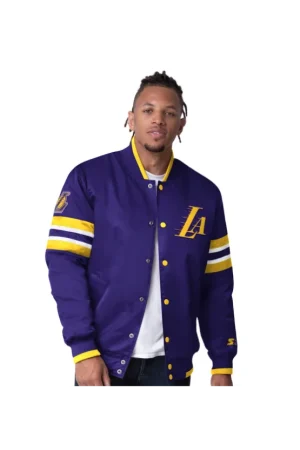 Men's Los Angeles Lakers Starter Purple Scout Varsity Satin Full-Snap Jacket