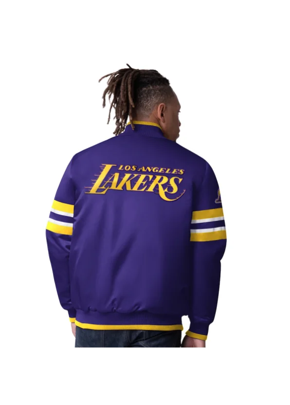 Men's Los Angeles Lakers Starter Purple Scout Varsity Satin Full-Snap Jacket 2 Men's Los Angeles Lakers Starter Purple Scout Varsity Satin Full-Snap Jacket - Image 2