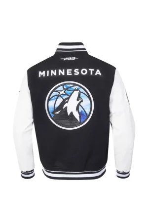 Men's Minnesota Timberwolves Pro Standard Black 2024/25 City Edition Chenille Applique Full-Zip Wool Varsity Jacket