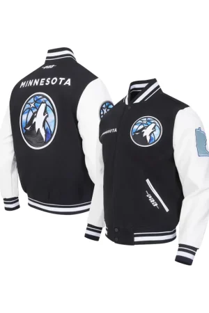 Men's Minnesota Timberwolves Pro Standard Black 2024/25 City Edition Chenille Applique Full-Zip Wool Varsity Jacket