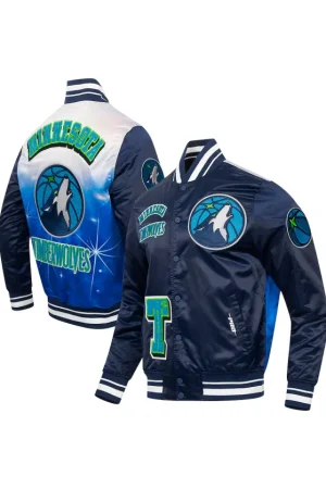 Men's Minnesota Timberwolves Pro Standard Navy Sublimated Satin Full-Snap Jacket