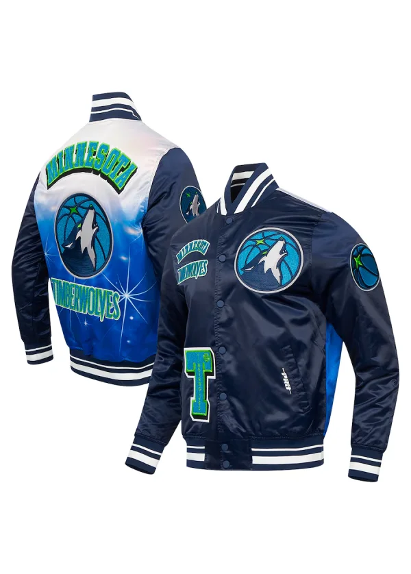 Men's Minnesota Timberwolves Pro Standard Navy Sublimated Satin Full-Snap Jacket 1 Men's Minnesota Timberwolves Pro Standard Navy Sublimated Satin Full-Snap Jacket