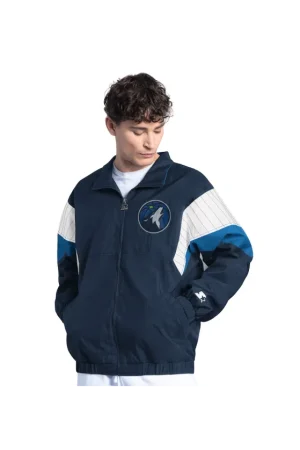 Men's Minnesota Timberwolves Starter Navy Yard Line Full-Zip Jacket