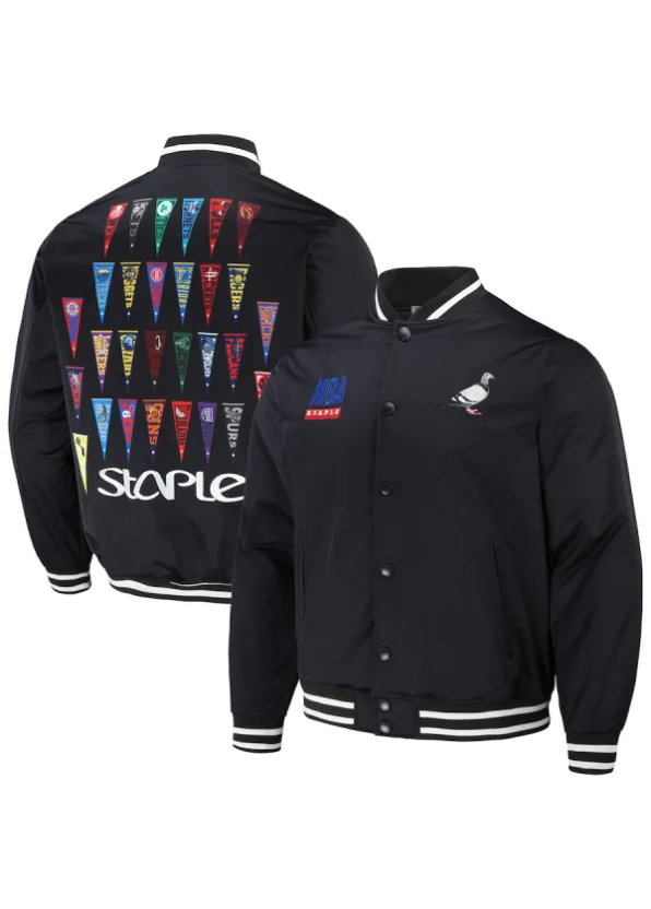 Men's NBA x Staple Black All Teams Pennant Woven Full-Snap Jacket 1 Men's NBA x Staple Black All Teams Pennant Woven Full-Snap Jacket