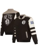 Men's Nets Black Reversible Colorblock Snap Jacket