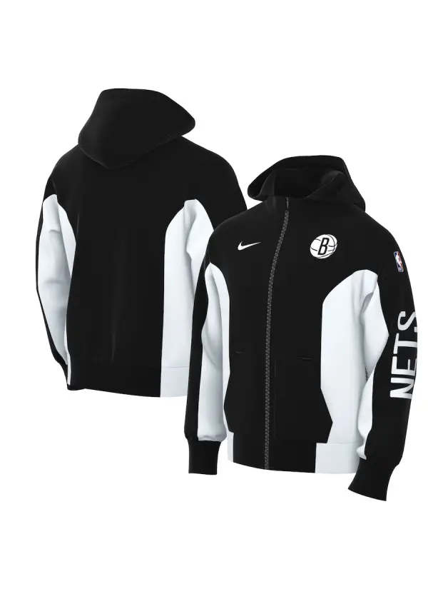 Men's Brooklyn Nets Nike Black 2023/24 Authentic Showtime Full-Zip Hoodie 5 Men's Nets Nike 2023/24 Showtime Full-Zip Hoodie
