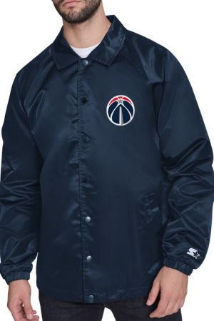Men's Washington Wizards Starter Navy Retro Logo Raglan Coaches Full-Snap Jacket