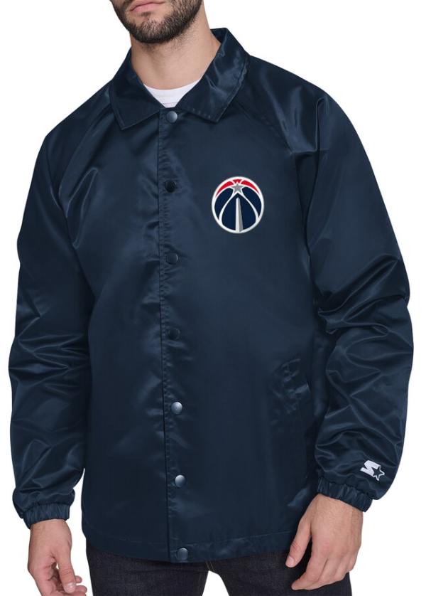 Men's Washington Wizards Starter Navy Retro Logo Raglan Coaches Full-Snap Jacket 1 Men's Washington Wizards Starter Navy Retro Logo Raglan Coaches Full-Snap Jacket