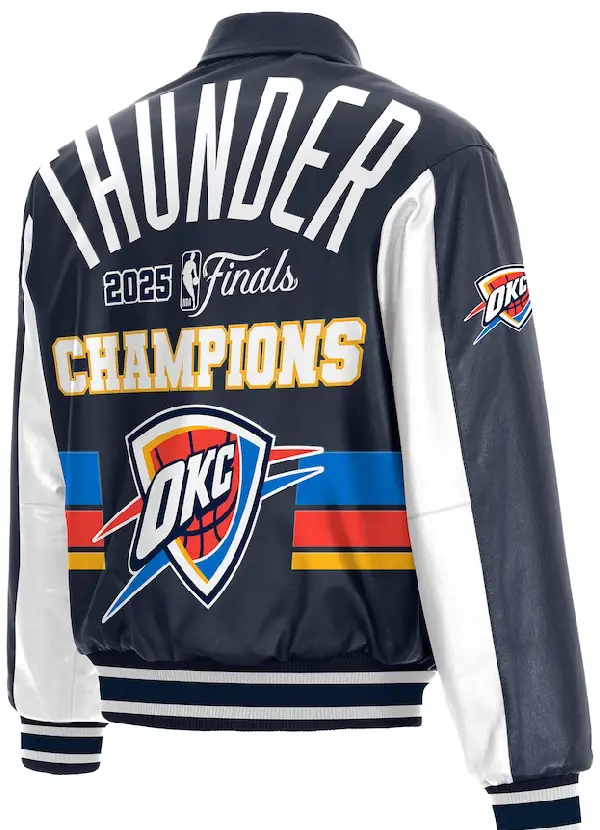 Men's Oklahoma City Thunder JH Design Navy 2025 NBA Finals Champions Leather Full-Snap Jacket 2 Men's Oklahoma City Thunder JH Design Navy 2025 NBA Finals Champions Leather Full-Snap Jacket - Image 2