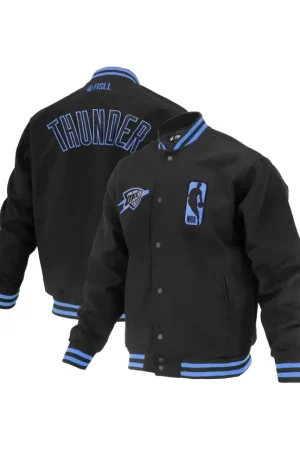 Unisex Oklahoma City Thunder FISLL Black Logoman Shadow Collection Full-Snap Varsity Jacket