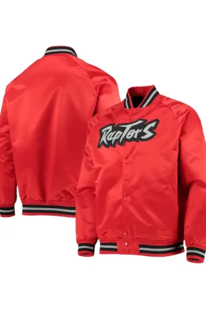 Men's Toronto Raptors Mitchell & Ness Red Hardwood Classics Satin Full-Snap Raglan Jacket
