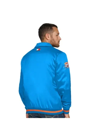 Men's Oklahoma City Thunder Tommy Jeans Blue Jacob Chain Stitch Applique Full-Snap Varsity Jacket