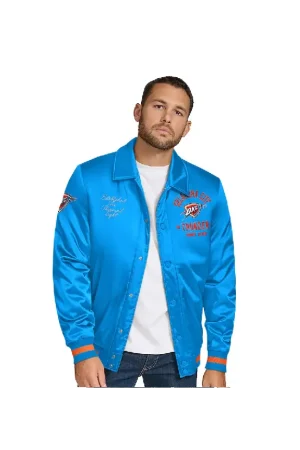 Men's Oklahoma City Thunder Tommy Jeans Blue Jacob Chain Stitch Applique Full-Snap Varsity Jacket