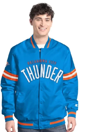 Men's Oklahoma City Thunder Starter Blue/Orange Scout Full Snap Varsity Jacket