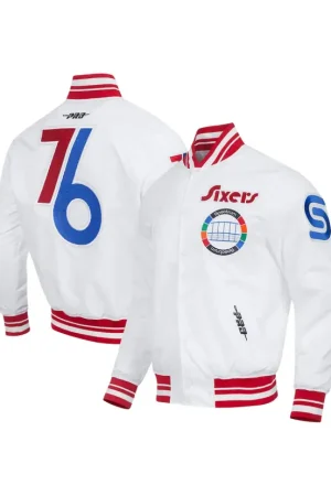 Men's Philadelphia 76ers Pro Standard White 2024/25 City Edition Chenille Satin Full-Snap Jacket