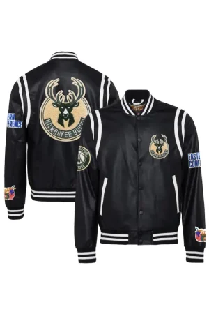 Men's Milwaukee Bucks Jeff Hamilton Black Vegan Leather Full-Snap Jacket