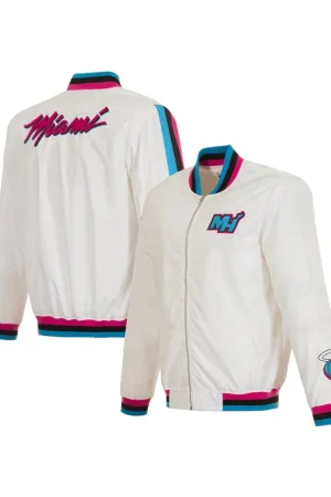 Men's Miami Heat JH Design White 2024/25 City Edition Full-Zip Nylon Bomber Jacket