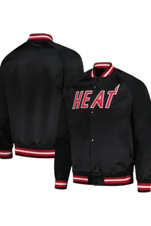 Men's Miami Heat Mitchell & Ness Black Hardwood Classics Throwback Wordmark Raglan Full-Snap Jacket