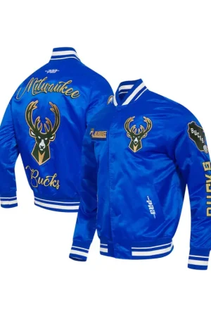 Men's Milwaukee Bucks Pro Standard Blue 2024/25 City Edition Chenille Applique Full-Snap Satin Jacket