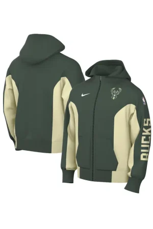 Men's Milwaukee Bucks Nike Hunter Green 2023/24 Authentic Showtime Full-Zip Hoodie