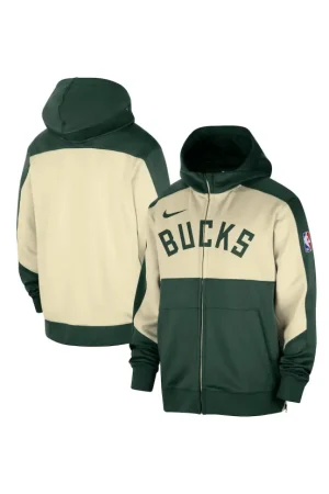 Men's Milwaukee Bucks Nike Hunter Green Authentic On-Court Showtime Performance Full-Zip Hoodie