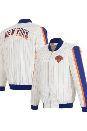 Men's New York Knicks JH Design White 2024/25 City Edition Full-Zip Nylon Bomber Jacket