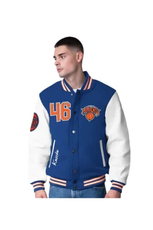 Men's New York Knicks G-III Sports by Carl Banks Blue Moneyball Wool & Leather Full-Snap Varsity Jacket