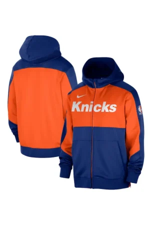 Men's New York Knicks Nike Blue Authentic On-Court Showtime Performance Full-Zip Hoodie