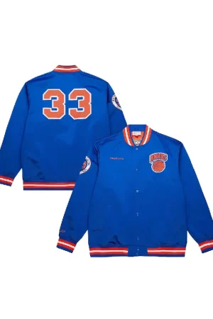Men's New York Knicks Patrick Ewing Mitchell & Ness Royal NBA Legends Full-Snap Satin Jacket